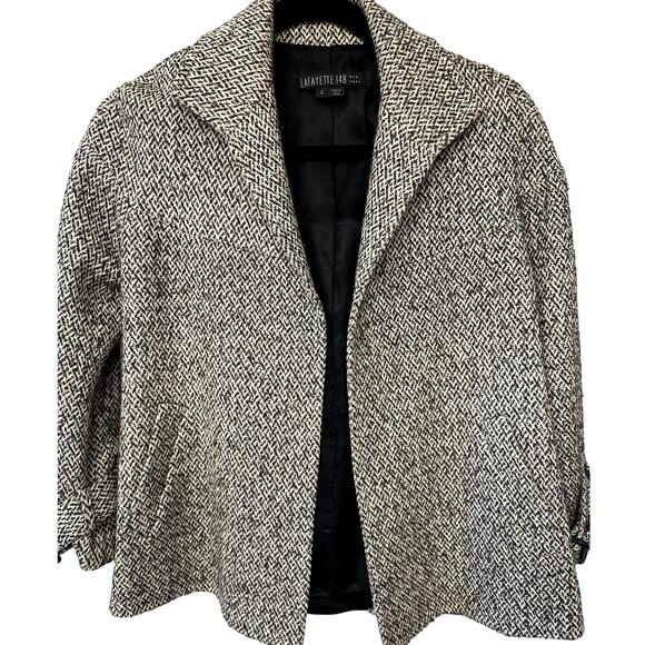 Lafayette 148 Sz. 4 Wool and Cotton Tweed Herringbone Open Front Blazer Academia - Picture 1 of 5